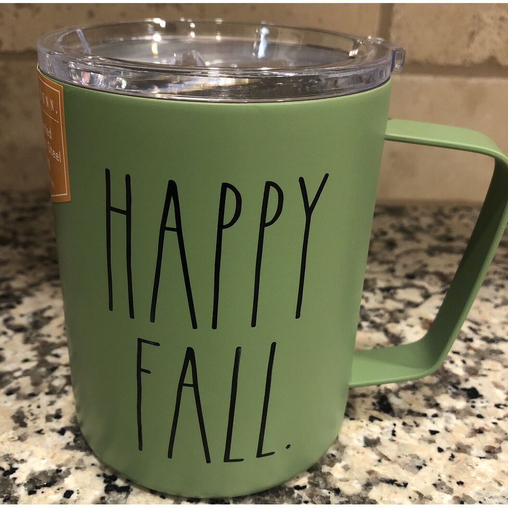 Rae Dunn Sage Green "HAPPY FALL" Insulated Stainless Steel Mug w/ Handle and Lid